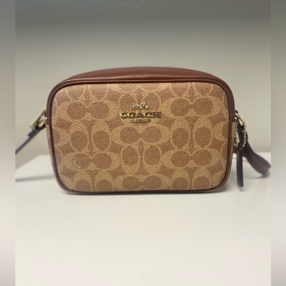 Coach Signature Beige and Brown Crossbody camera Bag